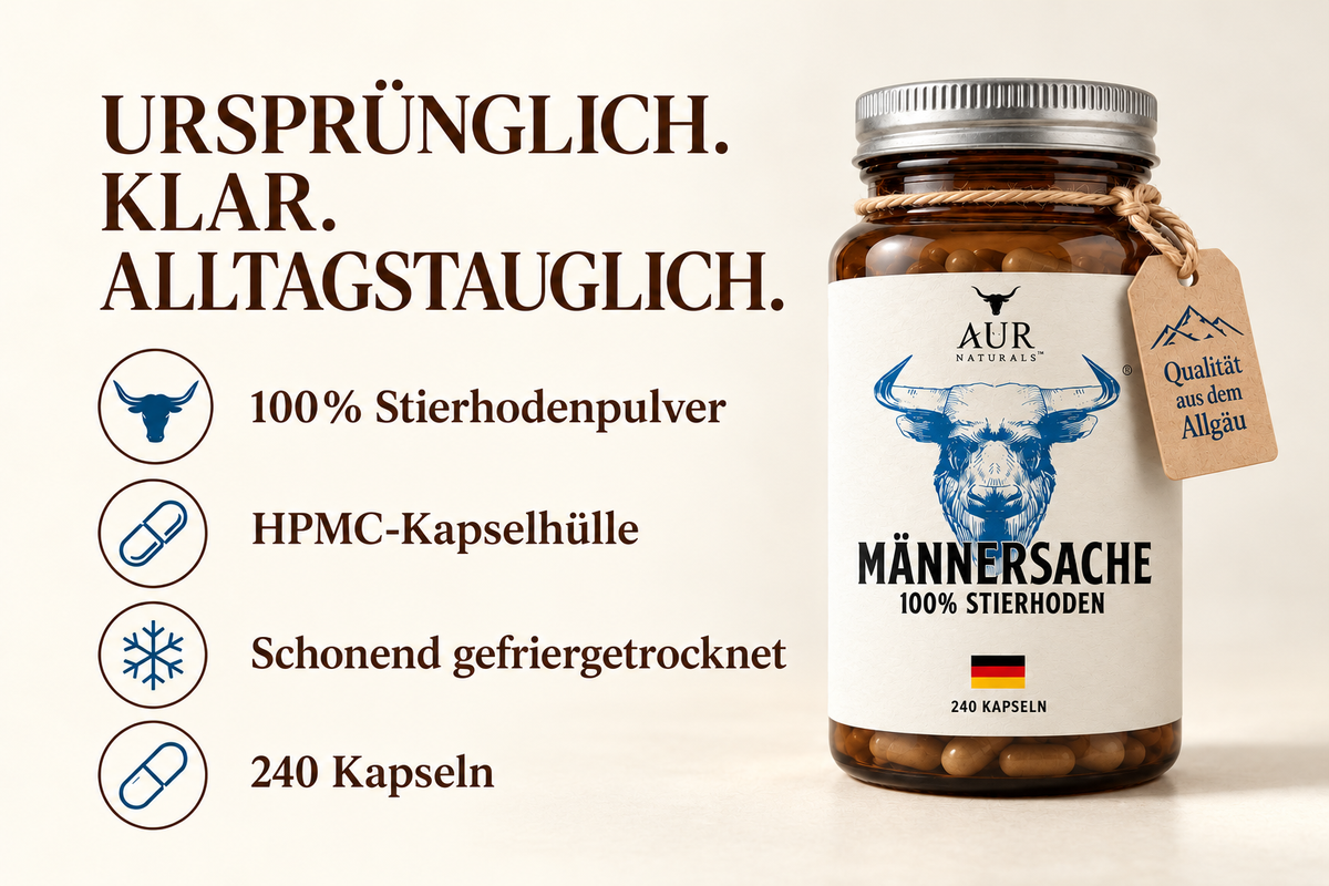 MÄNNERSACHE – Stierhoden-Kapseln, 240 Kapseln – Produktgrafik