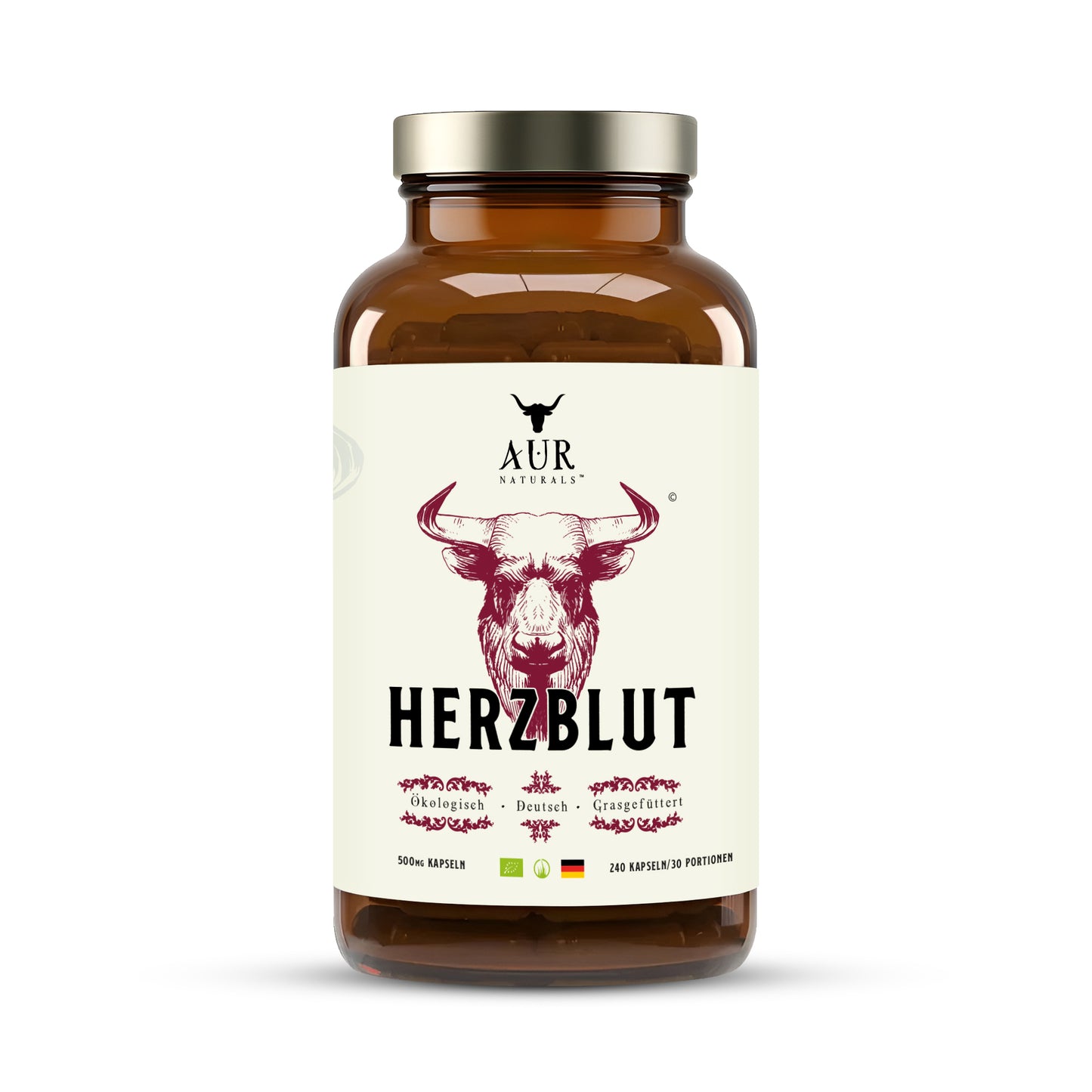 HERZBLUT BIO BEEF LIVER & BEEF HEART – Deutsche Rinderleber & Rinderherz für Sportler - Grasgefüttert aus ökologischer Haltung – Energie, Leistung, Blutbildung & Eisenstoffwechsel [240 Kapseln]