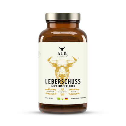LEBERSCHUSS BIO BEEF LIVER KAPSELN – 100% Deutsche Rinderleber – Grasgefüttert aus ökologischer Weidehaltung – Natürliches Multivitamin mit Vitamin B12, A, Biotin, Riboflavin, Kupfer [240 Kapseln]