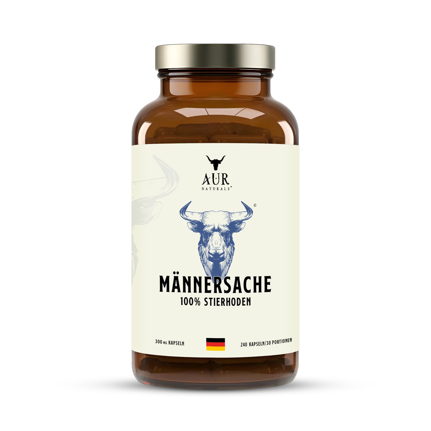 MÄNNERSACHE BEEF TESTICLES – 100% Deutsche Stierhoden Kapseln aus dem Allgäu – Male Performance Supplement mit natürlicher Stierkraft für aktive Männer [240 Kapseln]