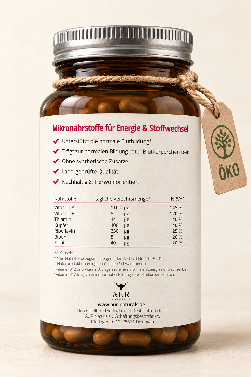 HERZBLUT – Rinderleber & Rinderherz Kapseln aus ökologischer Haltung im Allgäu – Schonend gefriergetrocknet – Ohne Füllstoffe – Made in Germany [240 Kapseln] – Seitenansicht