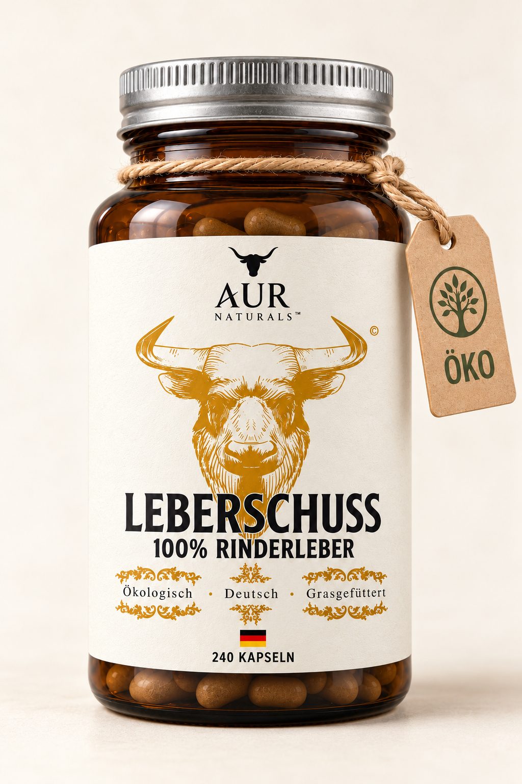 Rinderleber-Kapseln – LEBERSCHUSS, 240 Kapseln – Vorderseite
